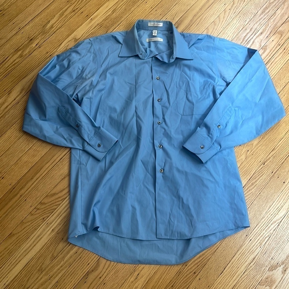 Geoffrey Beene Blue Button Down Shirt Wrinkle Free Mens Large 16.5
